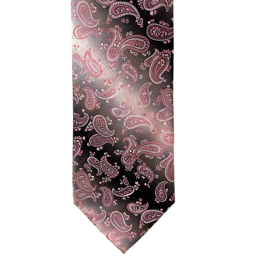 Mario Ferrari Silk Paisley Tie Pink‎ Grey Black Hand Made Formal Wedding VTG 90s